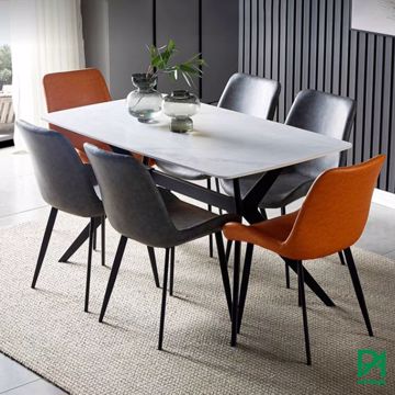 Bộ bàn ăn mặt đá chữ nhật 6 ghế nệm hiện đại